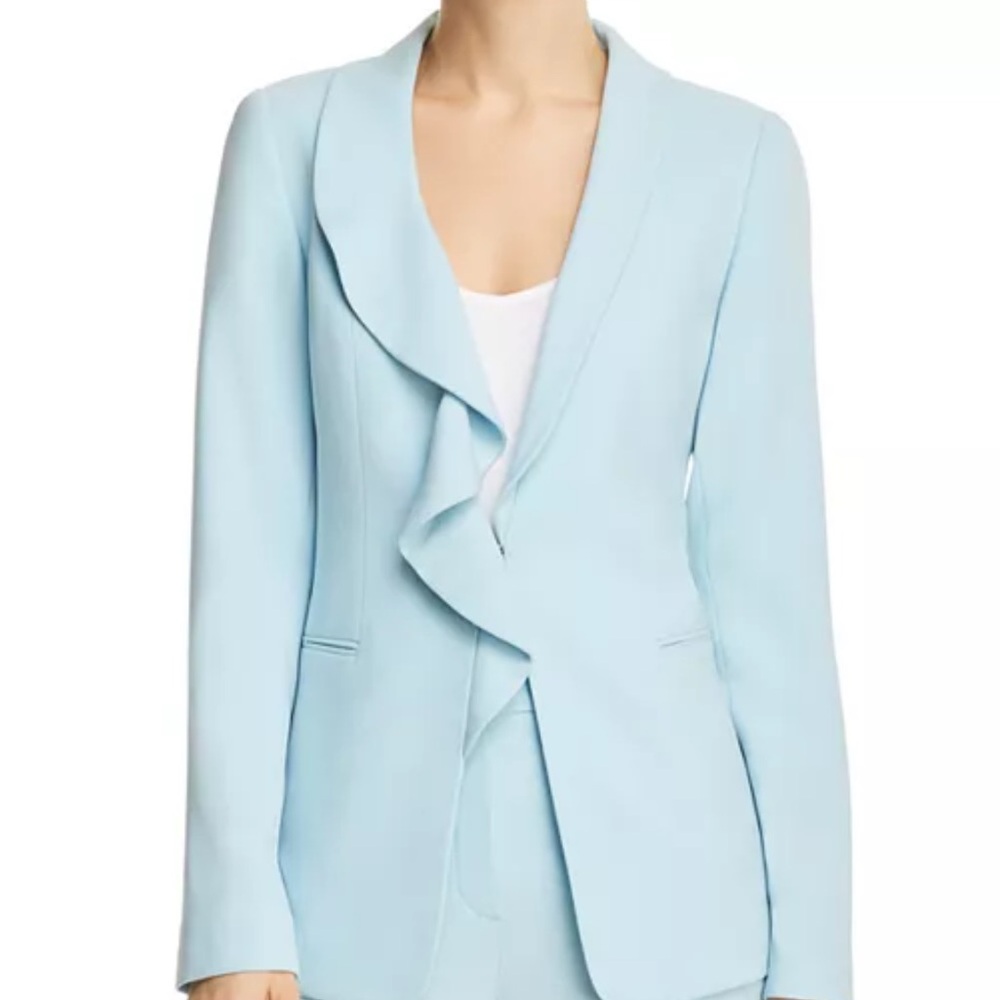 Elie Tahari Light Blue Ruffle Front Blazer